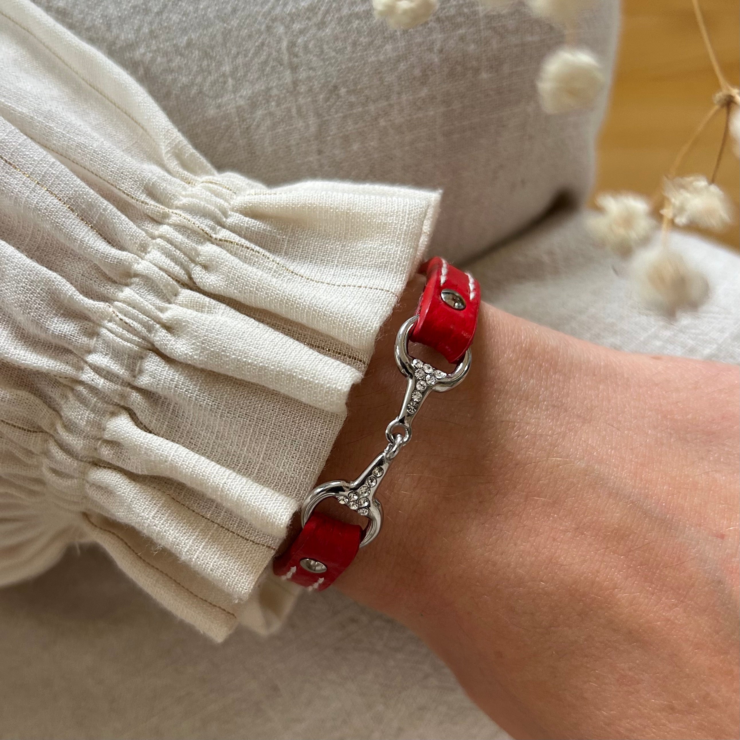 bracelet fano strass rouge acier inox